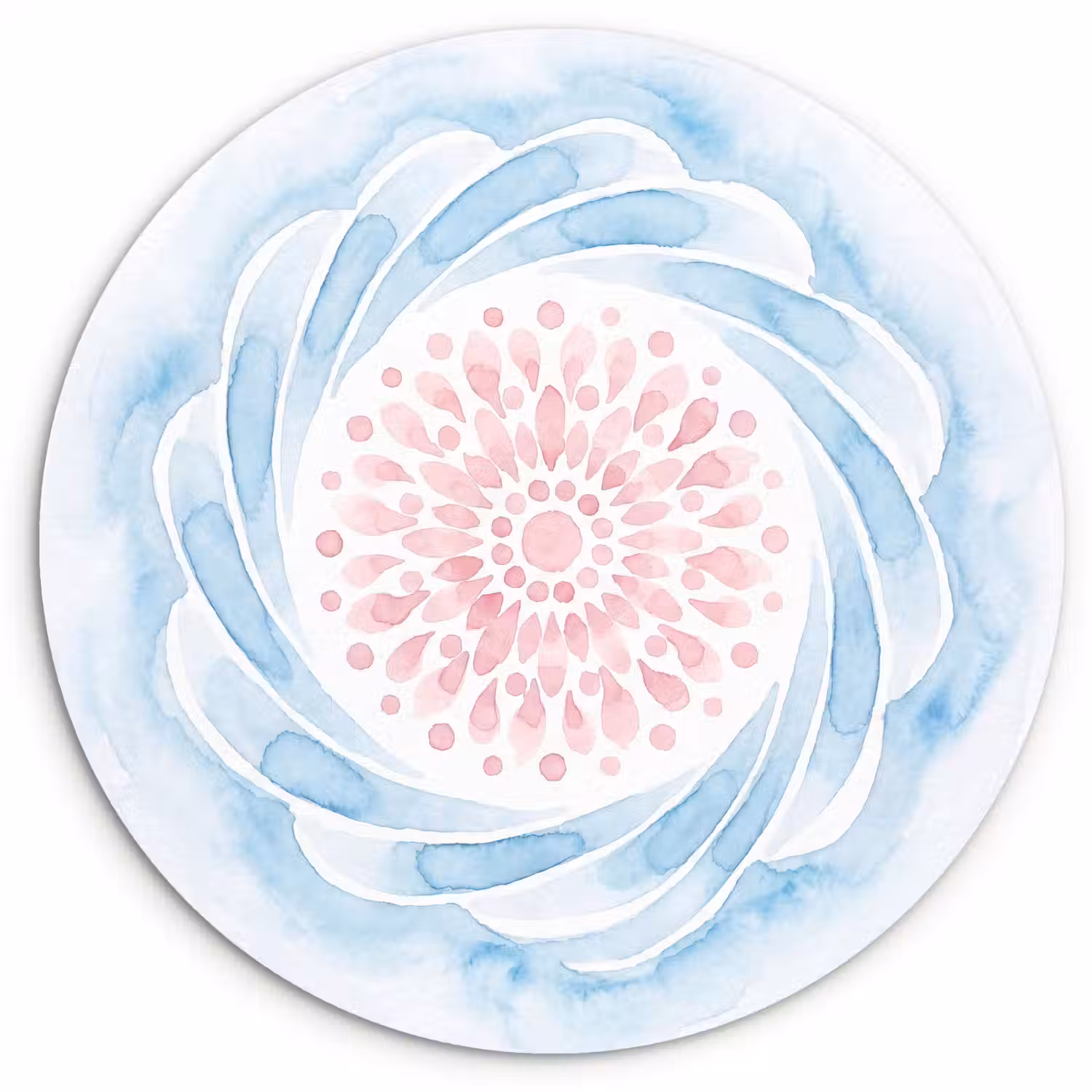 Abstract - Bloemvorm - Aquarel - Roze - Blauw Wandcirkel kunststof plaat 5mm dik klein -3d