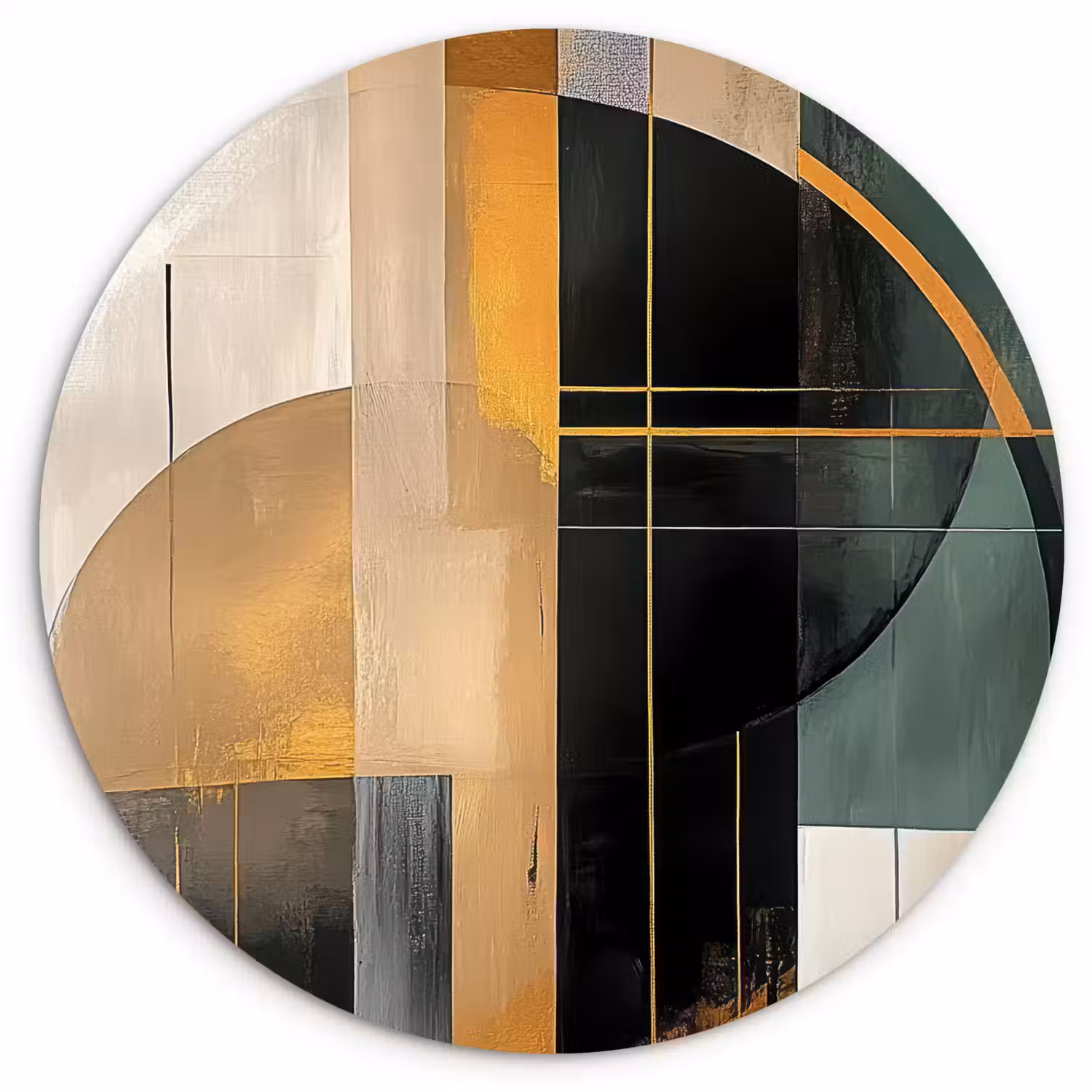 Abstract - Goud - Brons - Groen - Vormen - Modern Wandcirkel kunststof plaat 5mm dik klein -3d