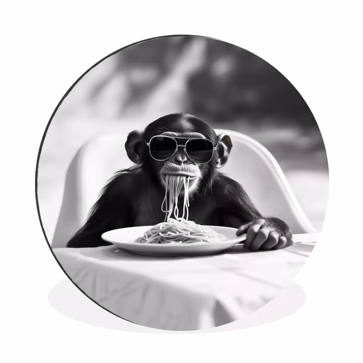 Aap - Spaghetti - Zonnebril - Zwart wit - Cool - Dier Wandcirkel aluminium klein -3d