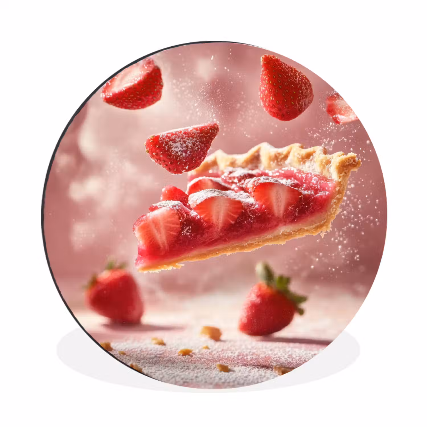 Aardbei - Taart- Eten - Roze Wandcirkel aluminium klein -3d
