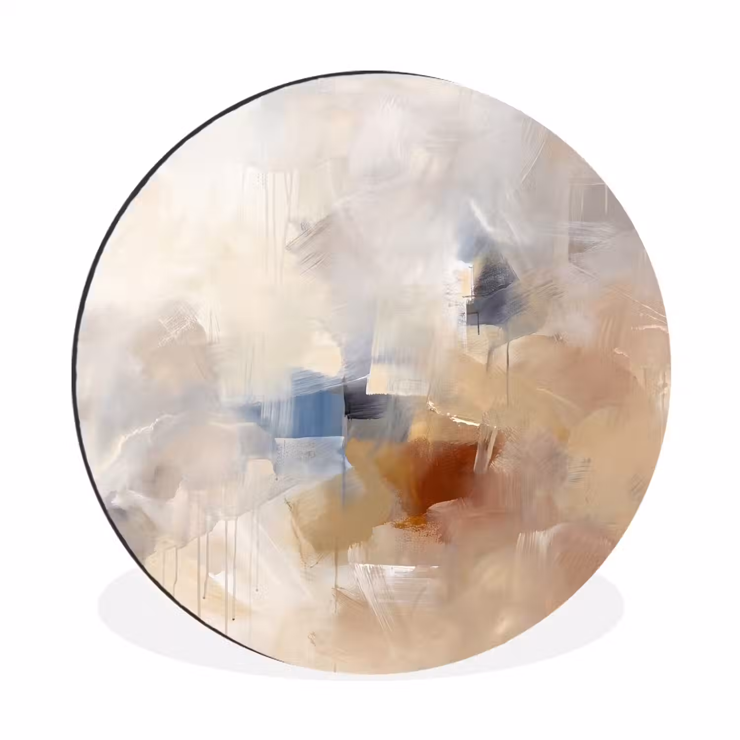 Abstract - Borstelstreken - Modern - Beige - Kunst Wandcirkel aluminium klein -3d