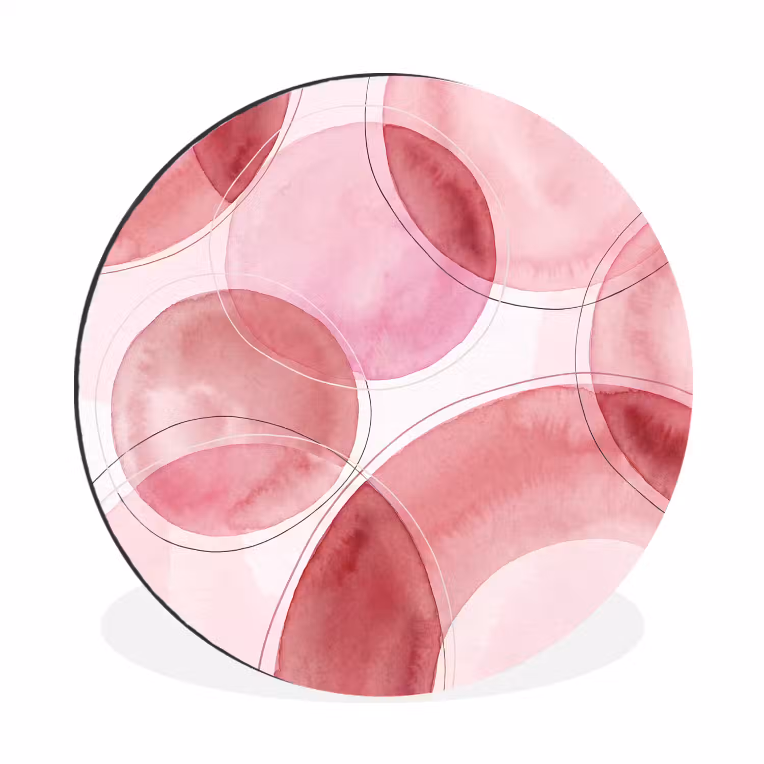 Abstract - Cirkels - Modern - Roze - Kunst Wandcirkel aluminium klein -3d