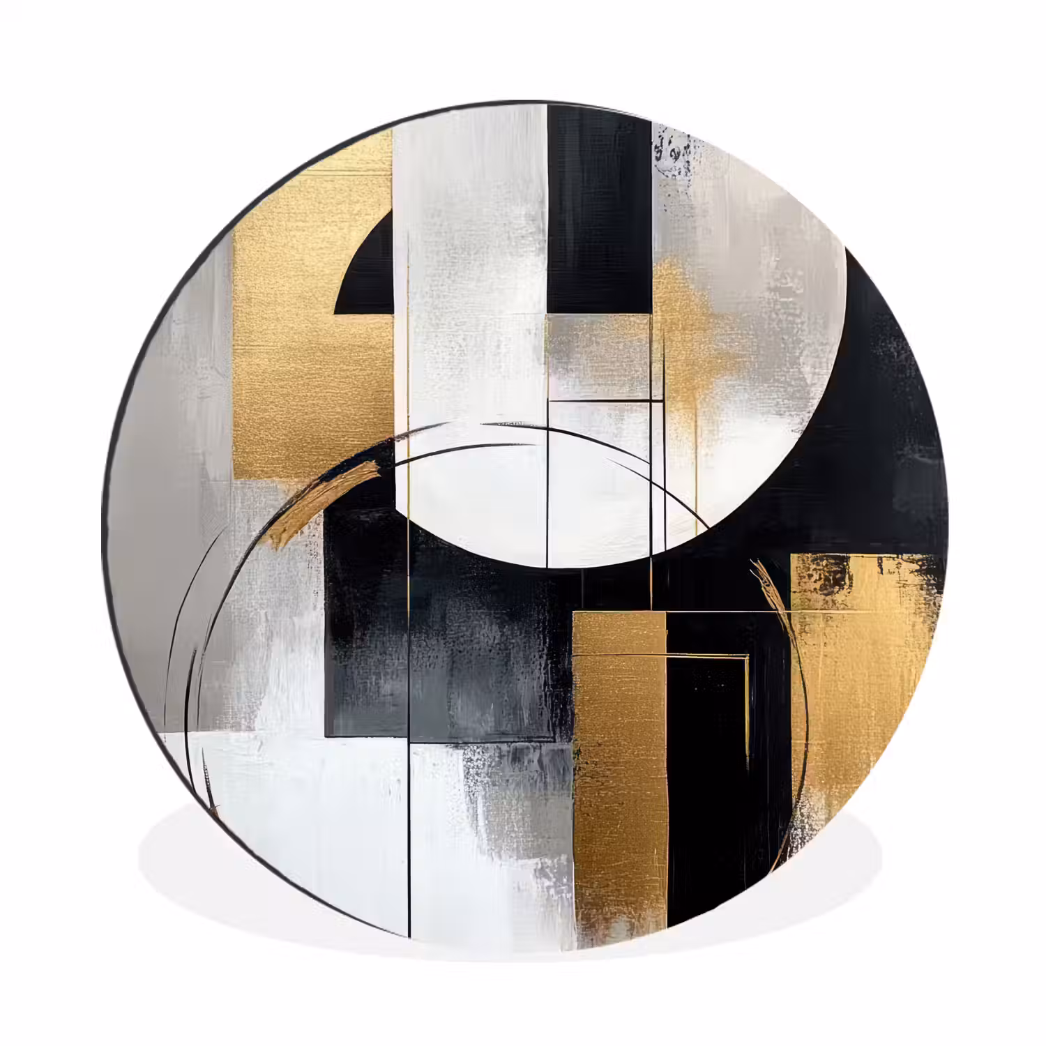 Abstract - Goud - Zilver - Vormen - Aesthetic Wandcirkel aluminium klein -3d