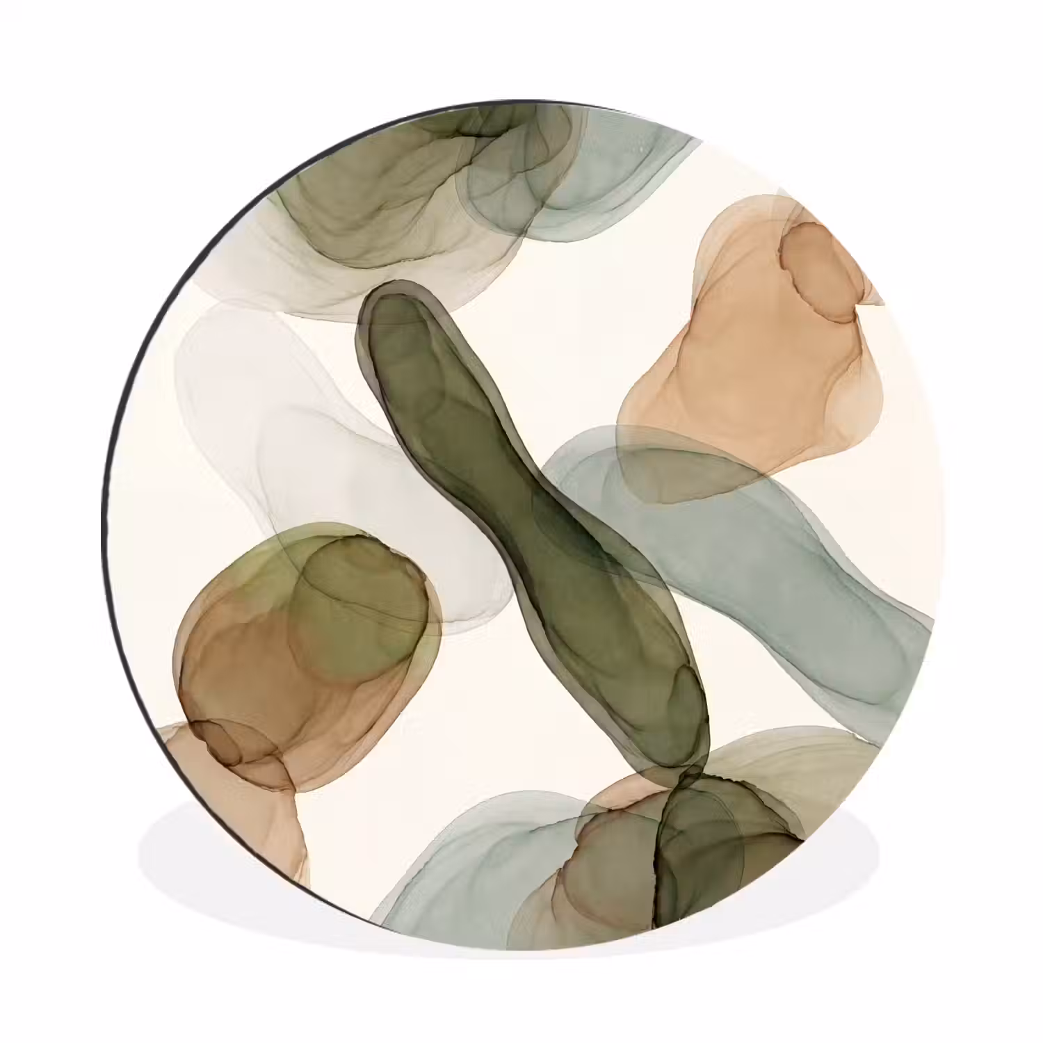 Abstract - Vormen - Modern - Kunst - Groen - Bruin Wandcirkel aluminium klein -3d