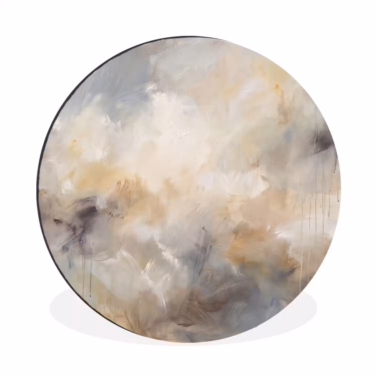 Abstract - Wolken - Sfeervol - Beige - Grijs Wandcirkel aluminium klein -3d
