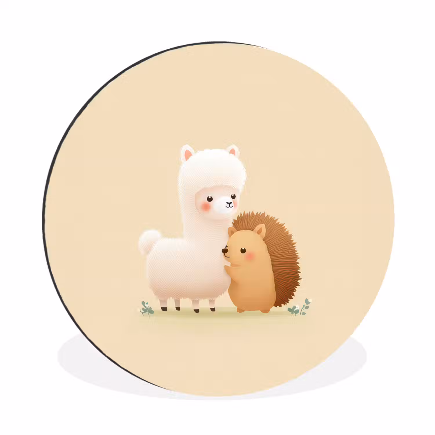 Alpaca - Egel - Bruin - Knuffelen Wandcirkel aluminium klein -3d