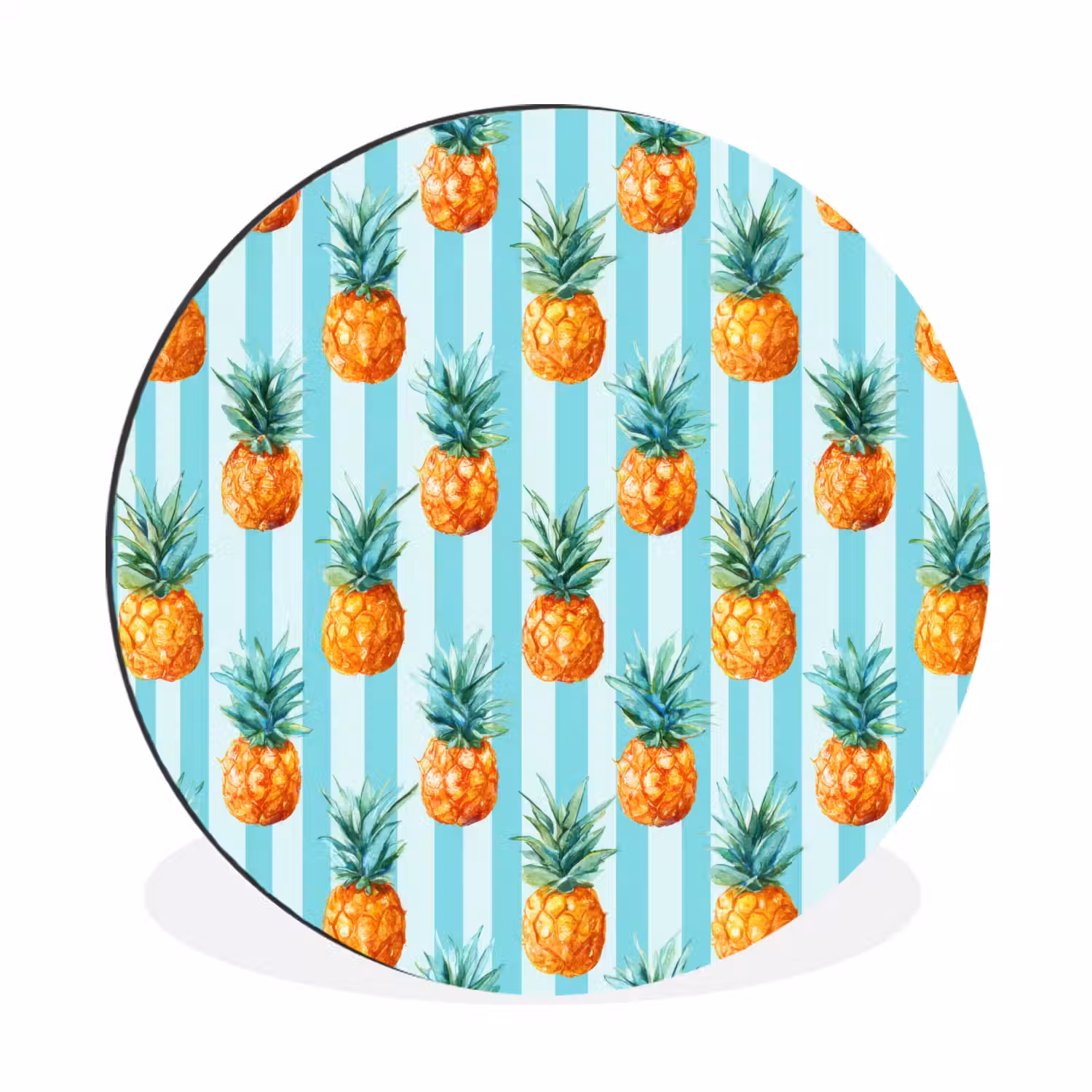Ananas - Strepen - Groen Wandcirkel aluminium klein 190 -3d