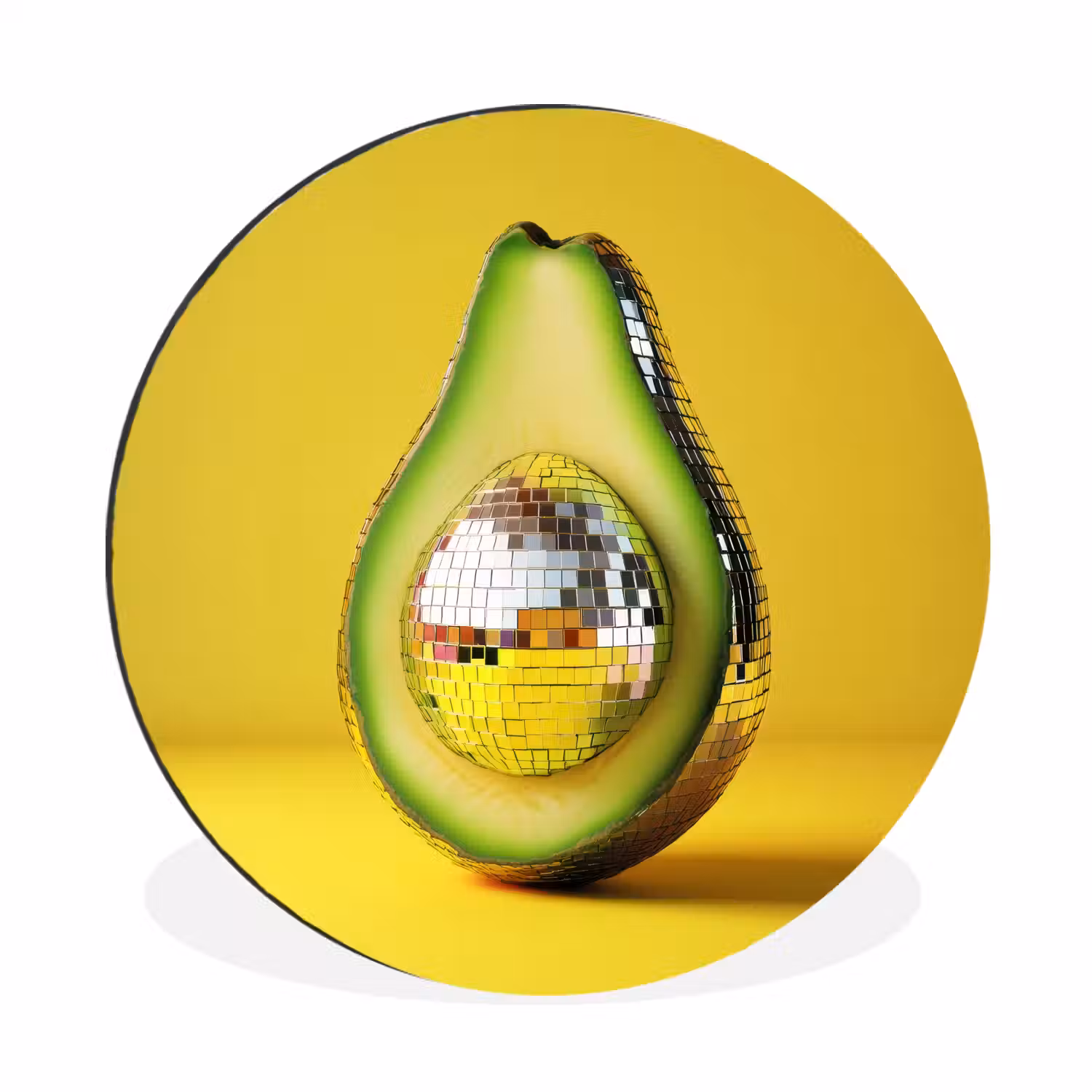 Avocado - Discobal - Geel - Glitter Wandcirkel aluminium klein -3d