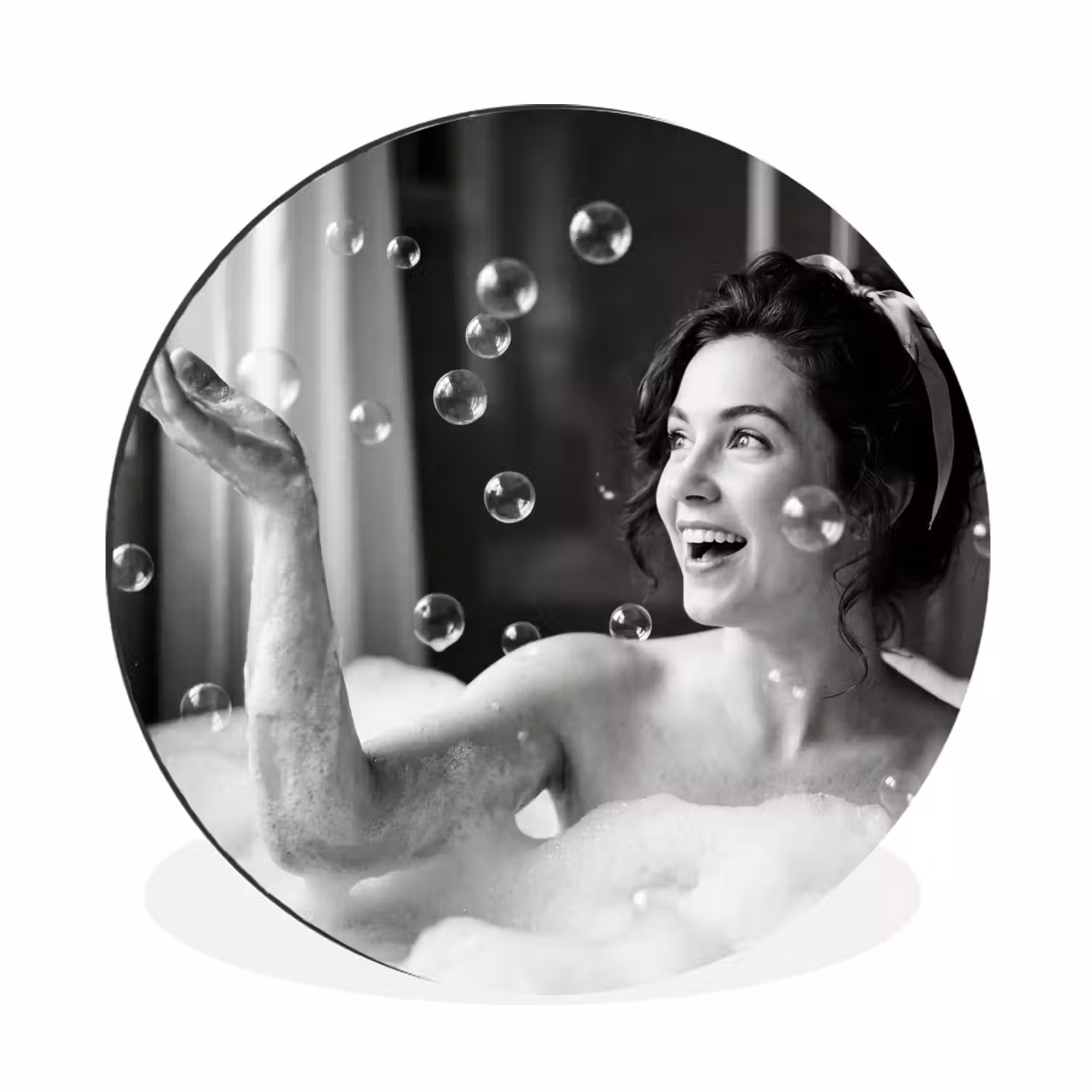 Bad - Bubbels - Zwart - Wit Wandcirkel aluminium klein -3d