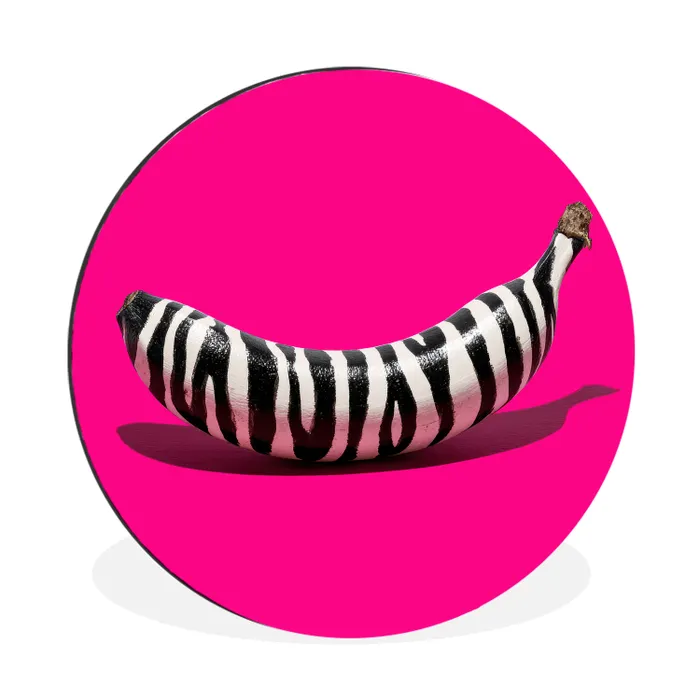 Banaan - Zebraprint - Roze Wandcirkel aluminium klein -3d