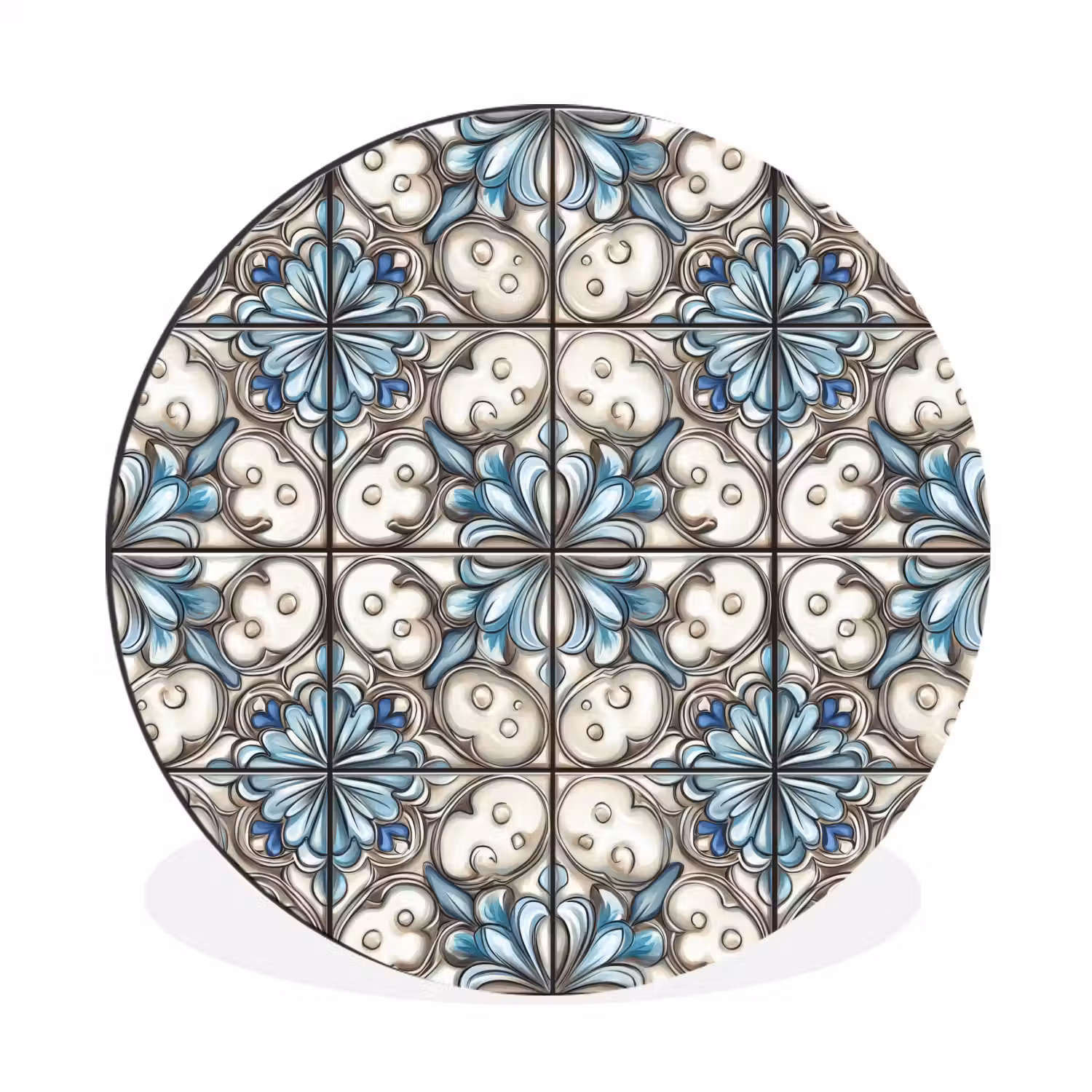 Barok - Tegel - Kleurrijk Wandcirkel aluminium klein 190 -3d