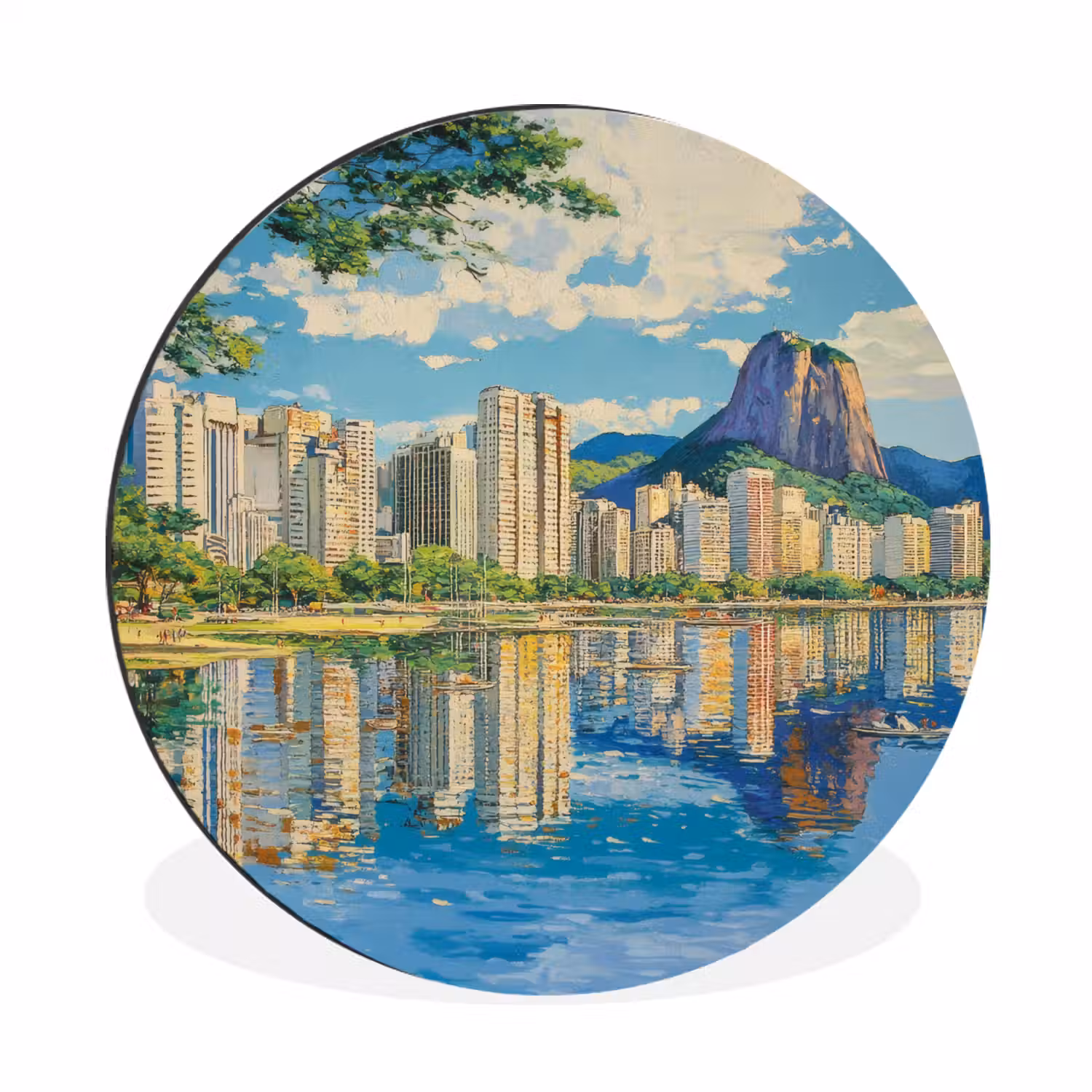 Berg - Skyline - Strand - Water Wandcirkel aluminium klein -3d