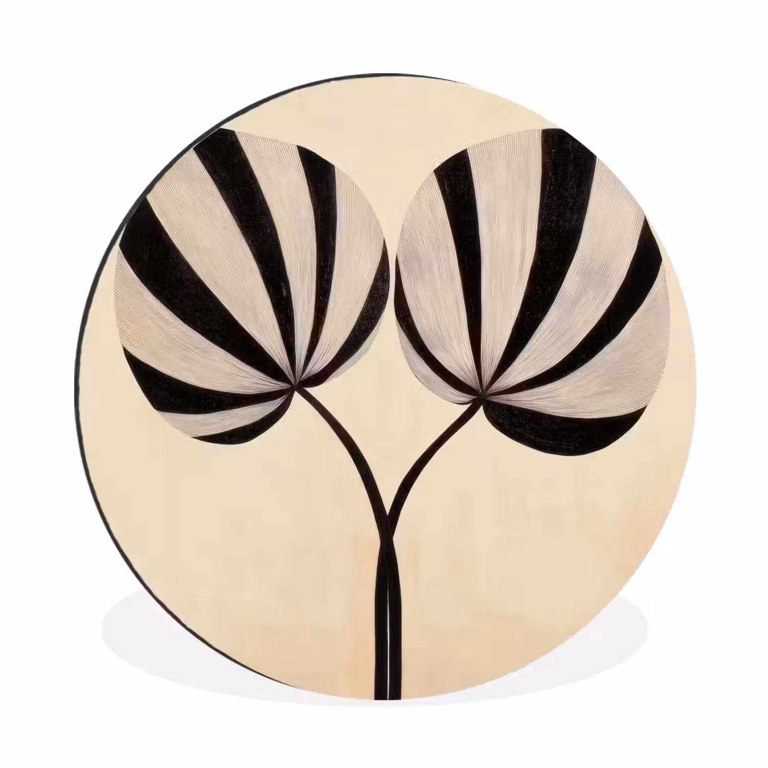 Bladeren - Gestreept - Stengel - Beige Wandcirkel aluminium klein -3d