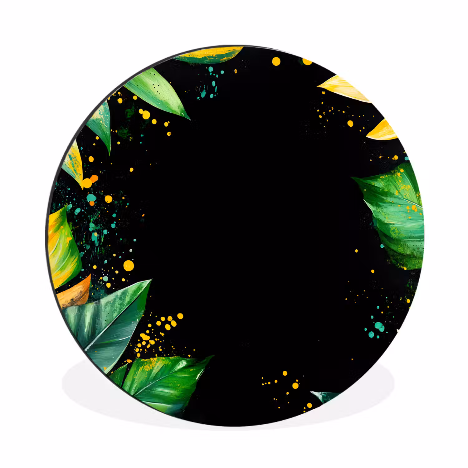 Bladeren - Groen - Geel - Verf - Jungle Wandcirkel aluminium klein -3d