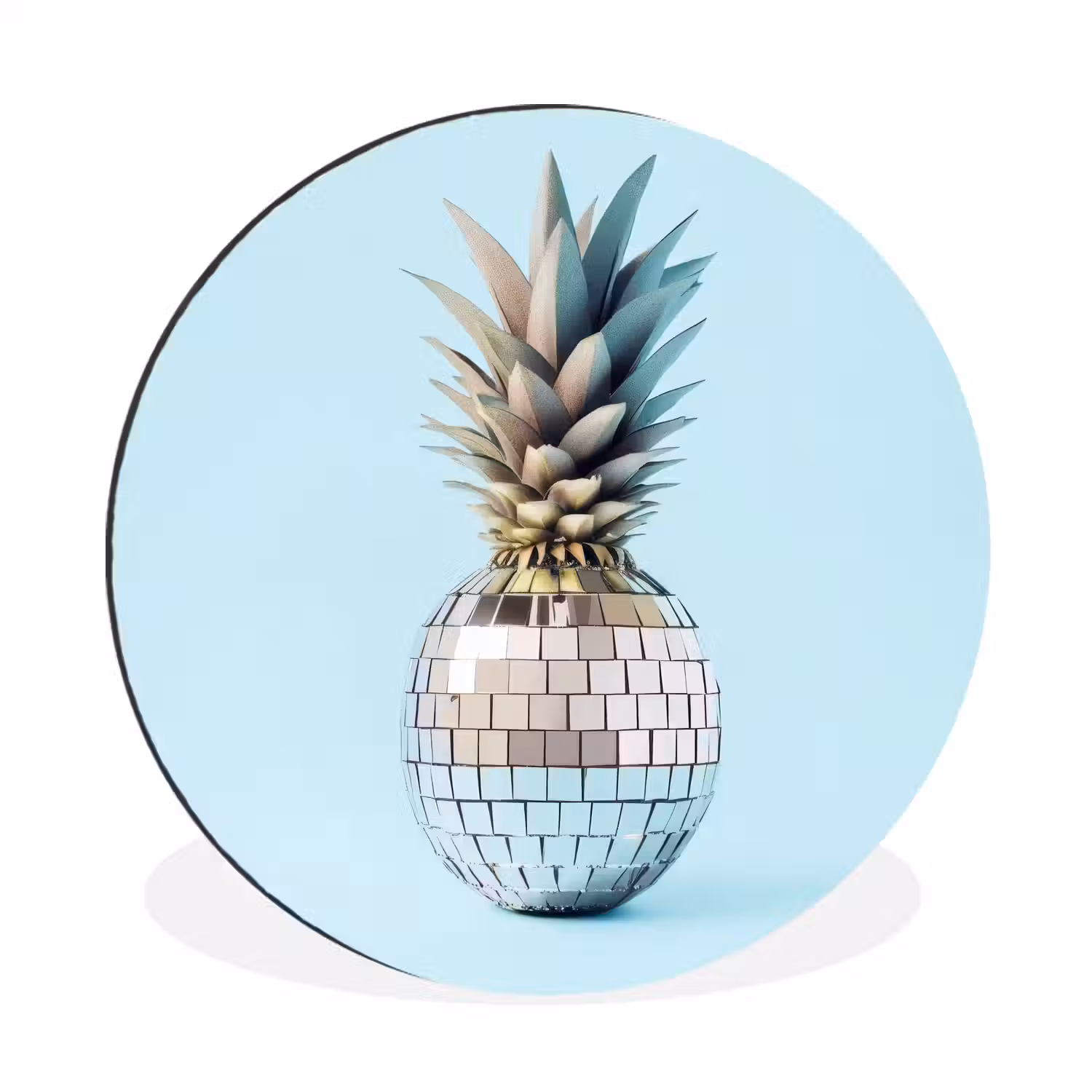 Blauw - Ananas - Disco - Discobal Wandcirkel aluminium klein -3d