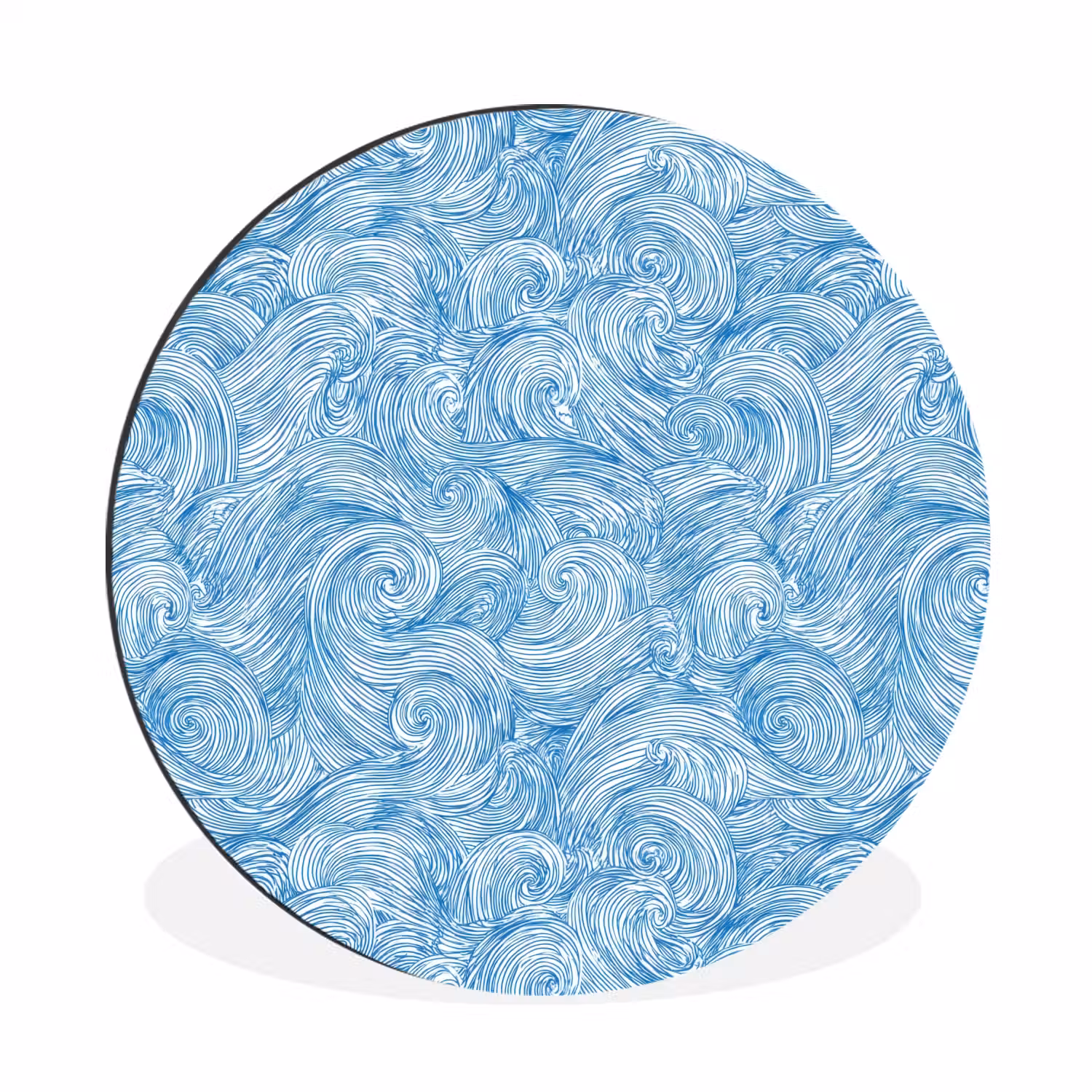 Blauw - Wit - Spiraal - Golven - Lijnen Wandcirkel aluminium klein 190 -3d