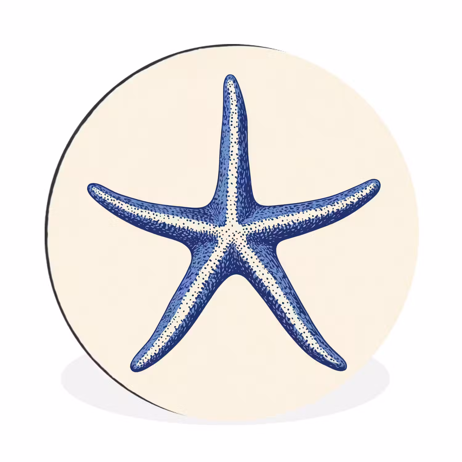 Blauwe zeester - Minimalistisch - Beige Wandcirkel aluminium klein -3d