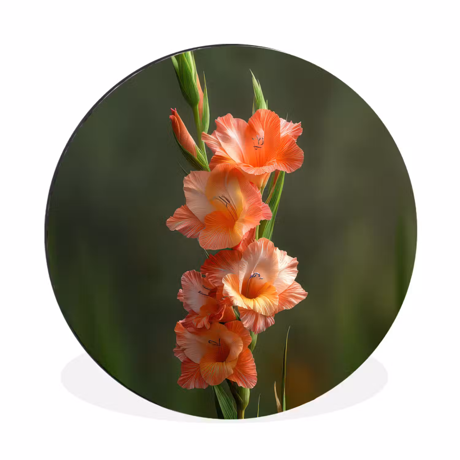 Bloem - Gladiolen - Zalmroze Wandcirkel aluminium klein -3d