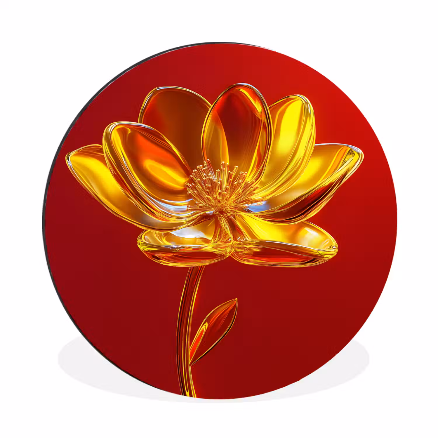 Bloem - Goud - Glazen Wandcirkel aluminium klein -3d