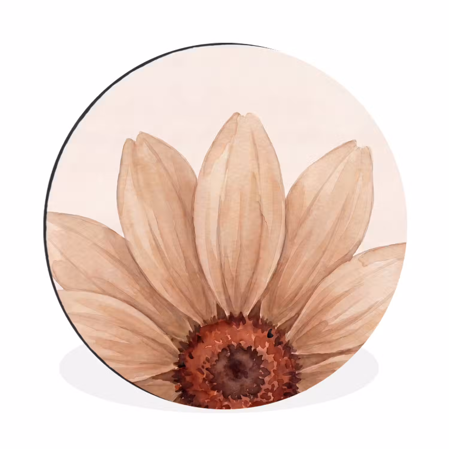Bloemen - Bloemblad - Natuur - Aquarel - Beige Wandcirkel aluminium klein -3d
