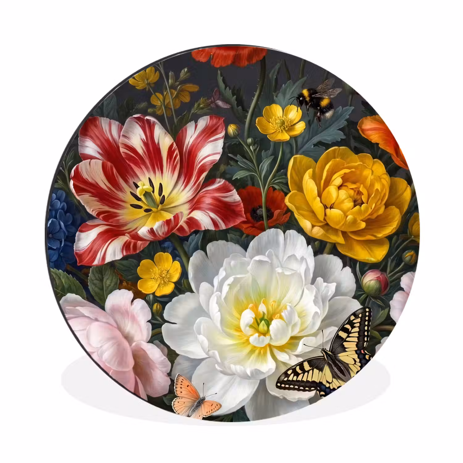 Bloemen - Boeket - Klassiek - Kleurrijk - Natuur Wandcirkel aluminium klein -3d