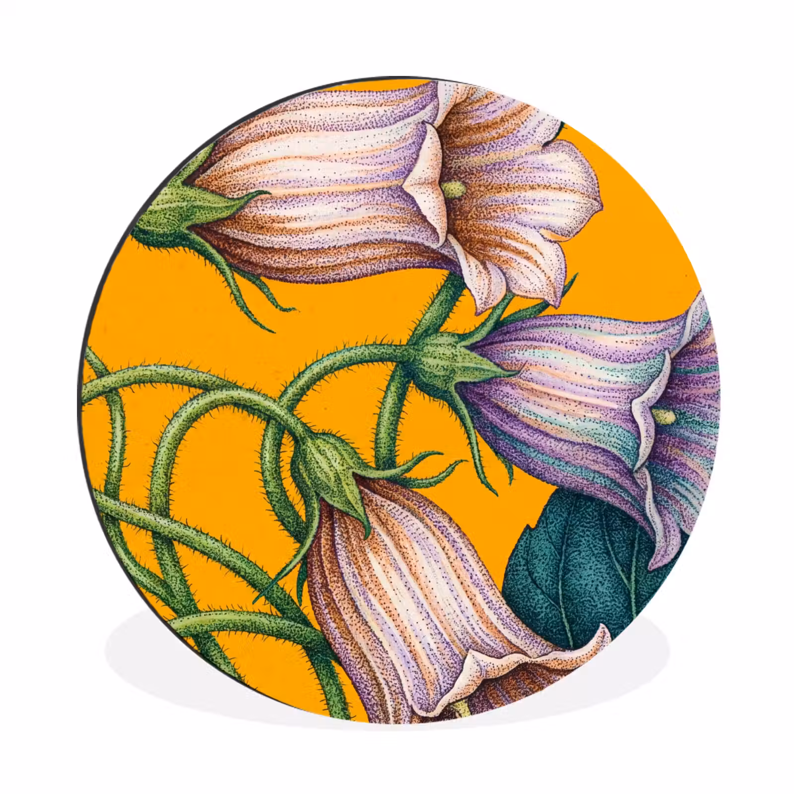 Muurcirkel aluminium - Bloemen - Botanisch - Geel - Bloemen - Botanisch - Geel Wandcirkel aluminium klein