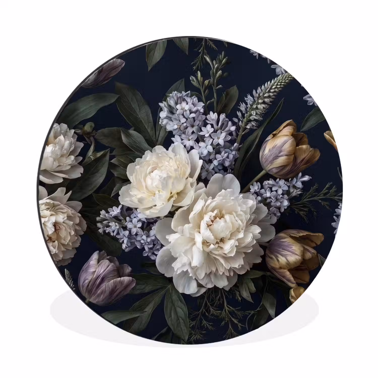 Bloemen - Donker - Elegant - Natuur - Wit Wandcirkel aluminium klein -3d