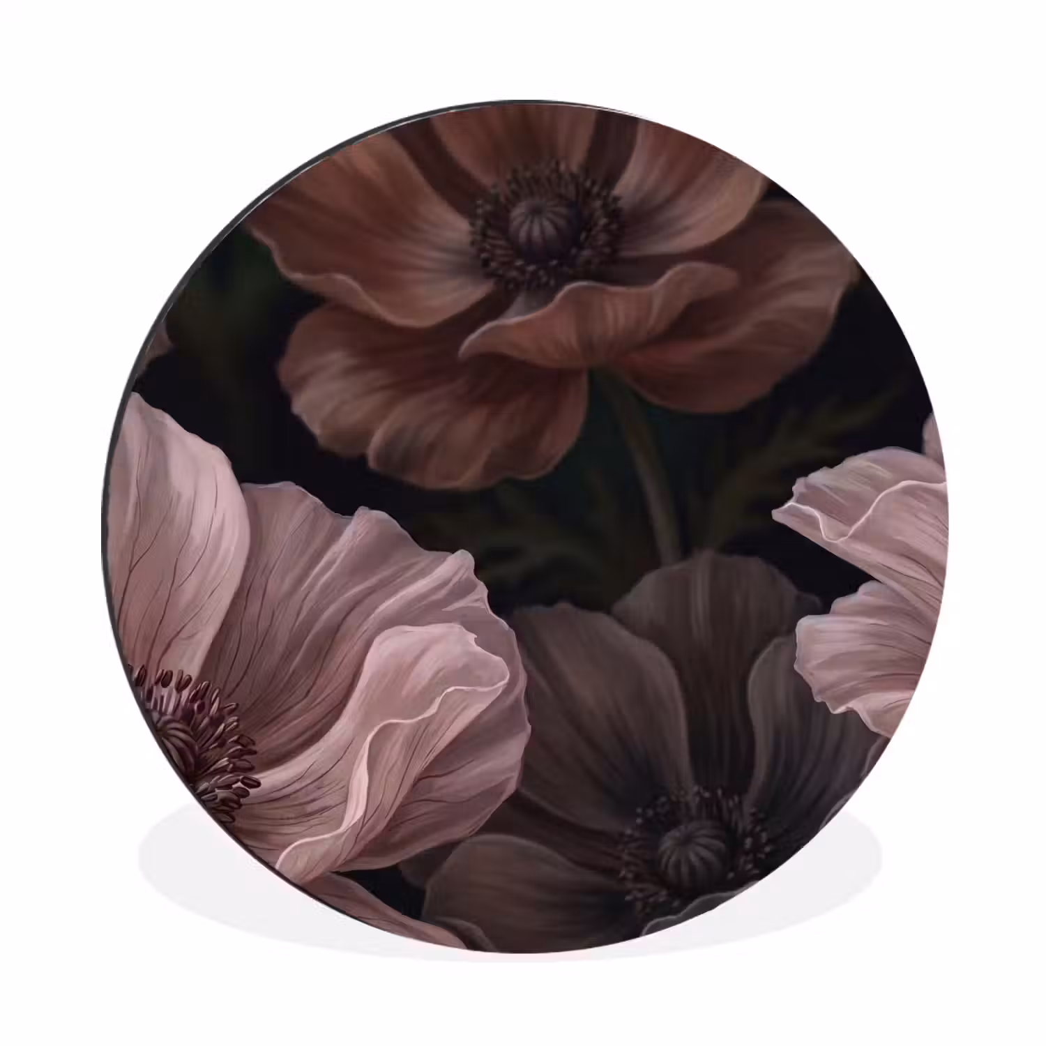 Bloemen - Natuur - Roze - Donker - Modern Wandcirkel aluminium klein -3d