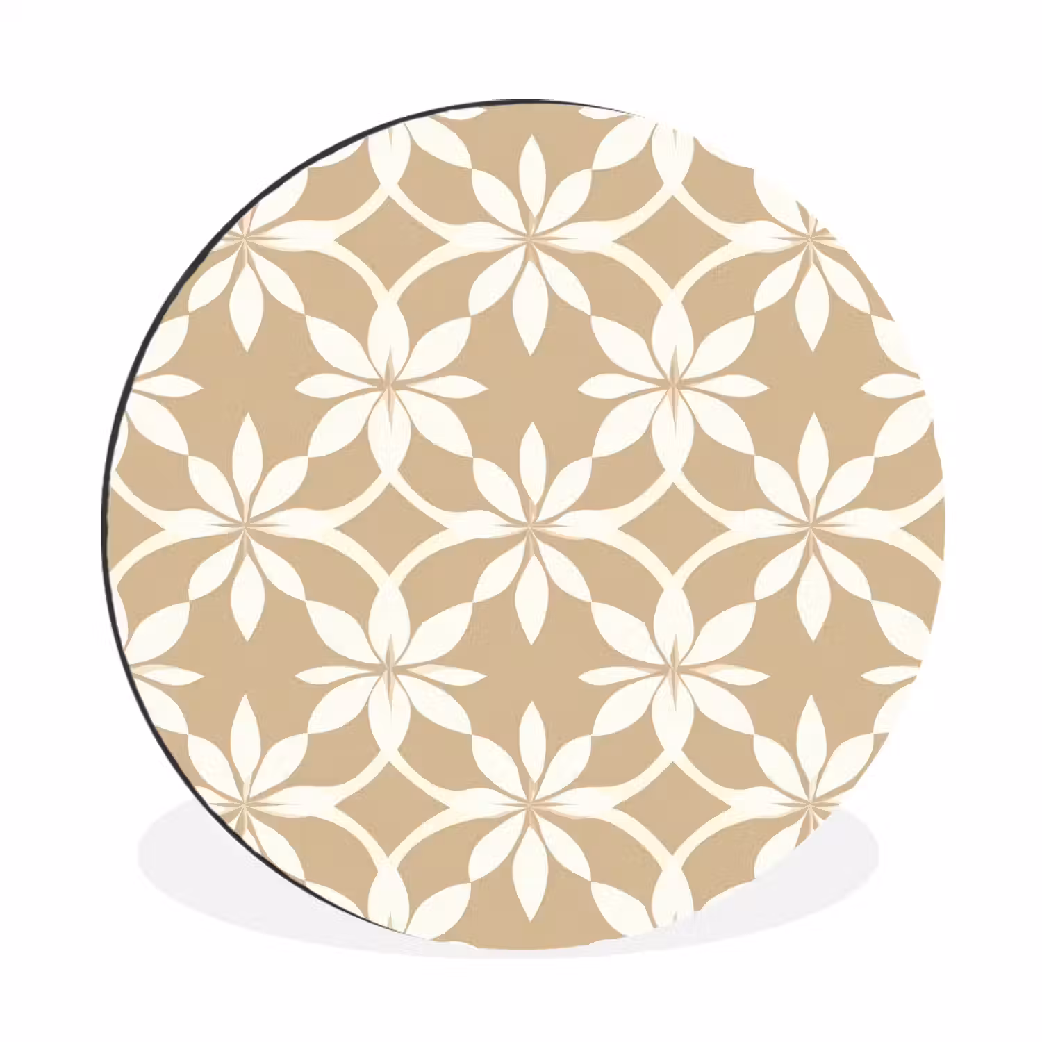 Bloemen - Patroon - Beige Wandcirkel aluminium klein 190 -3d