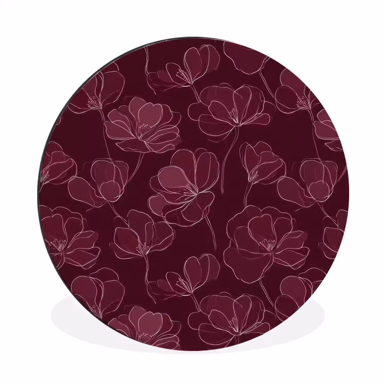 Bloemen - Patroon - Bordeauxrood Wandcirkel aluminium klein 190 -3d