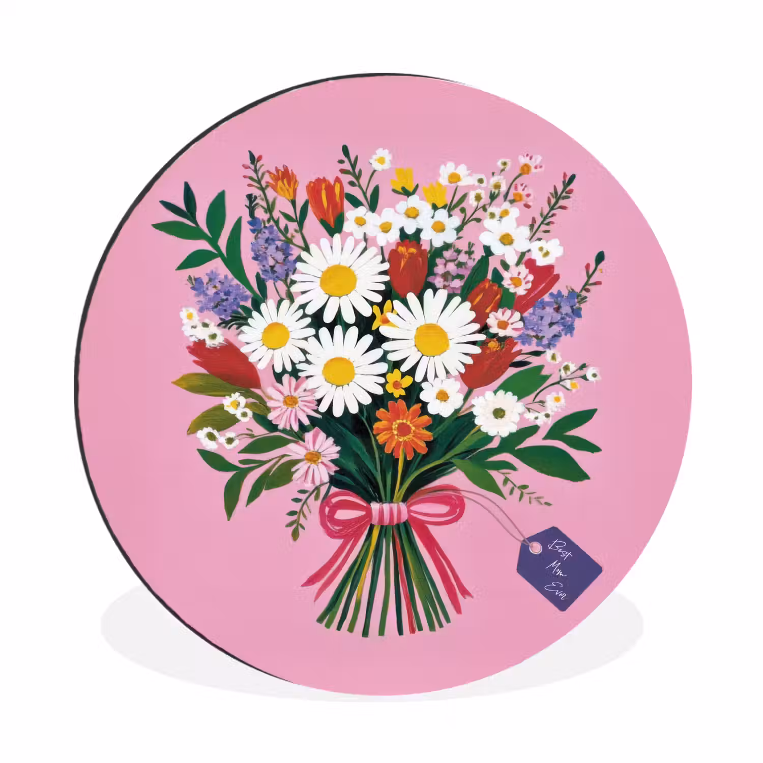 Bloemen - Quote - Kaartje - Kleurrijk Wandcirkel aluminium klein -3d