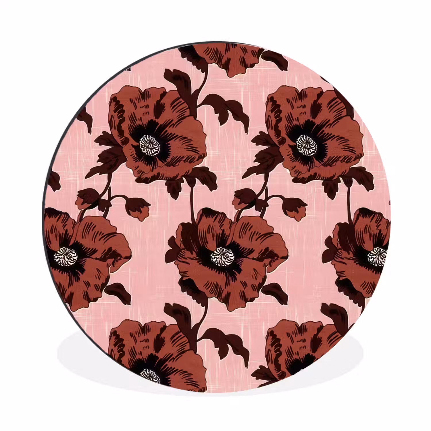 Bloemen - Retro - Rood Wandcirkel aluminium klein 190 -3d