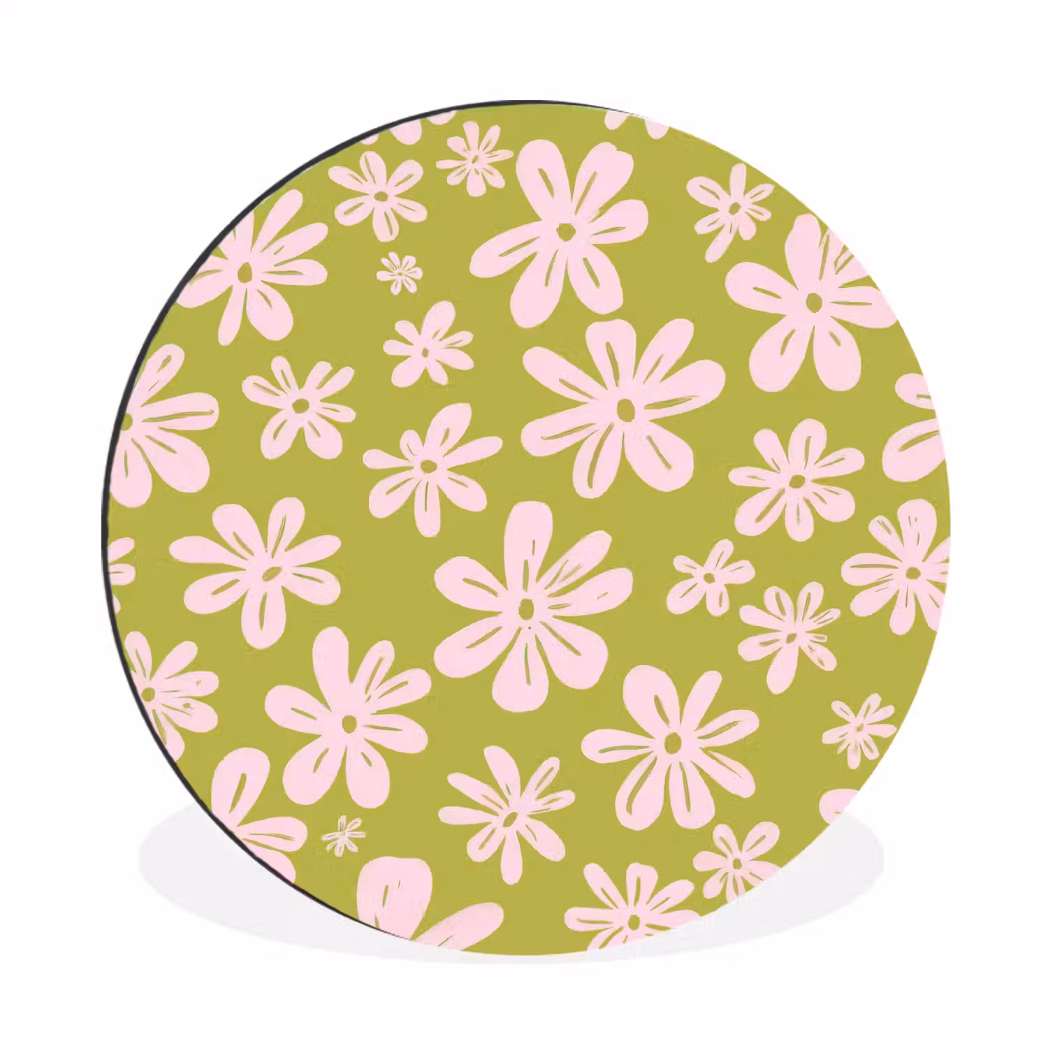 Bloemen - Roze - Getekend - Patroon Wandcirkel aluminium klein -3d