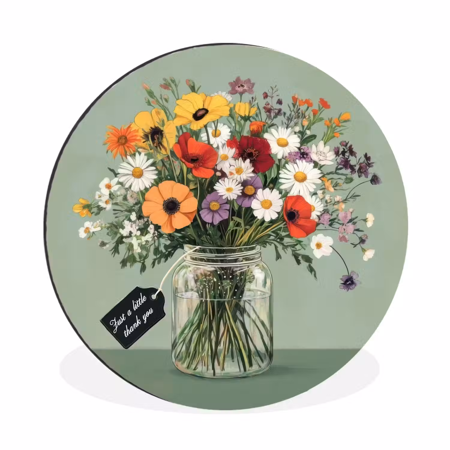 Bloemen - Vaas - Kaartje Wandcirkel aluminium klein -3d