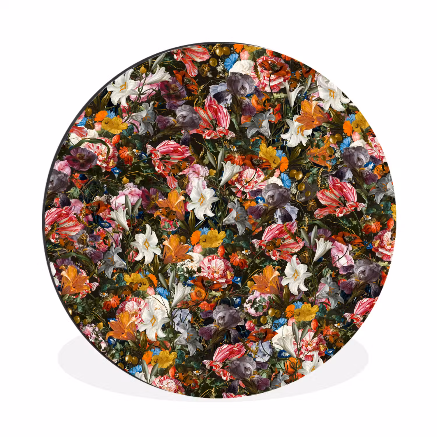 Bloemen - Vlinder - Design - Kunst - Abstract - Schilderij - Oude meesters Wandcirkel aluminium klein -3d