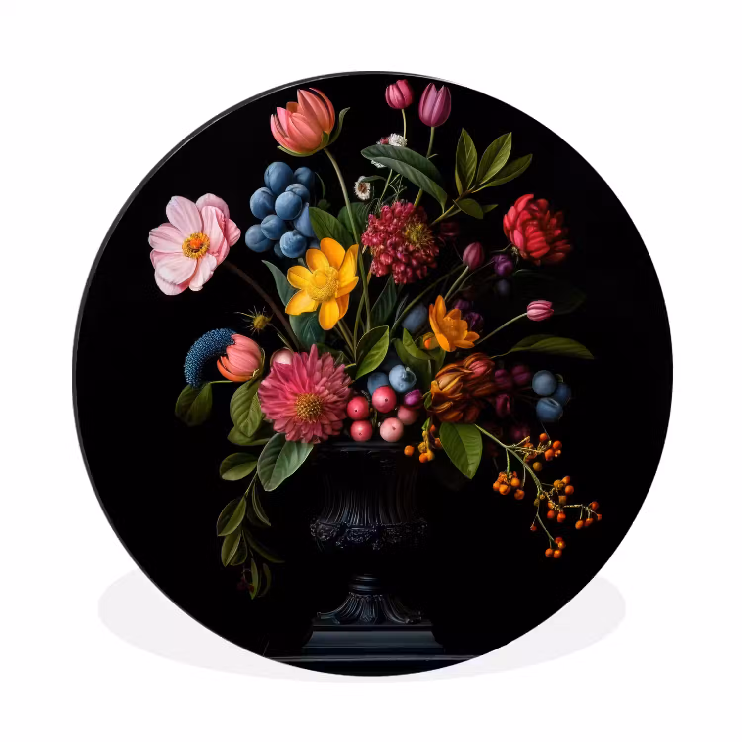 Bloemen - Vrolijk - Vaas Wandcirkel aluminium klein -3d