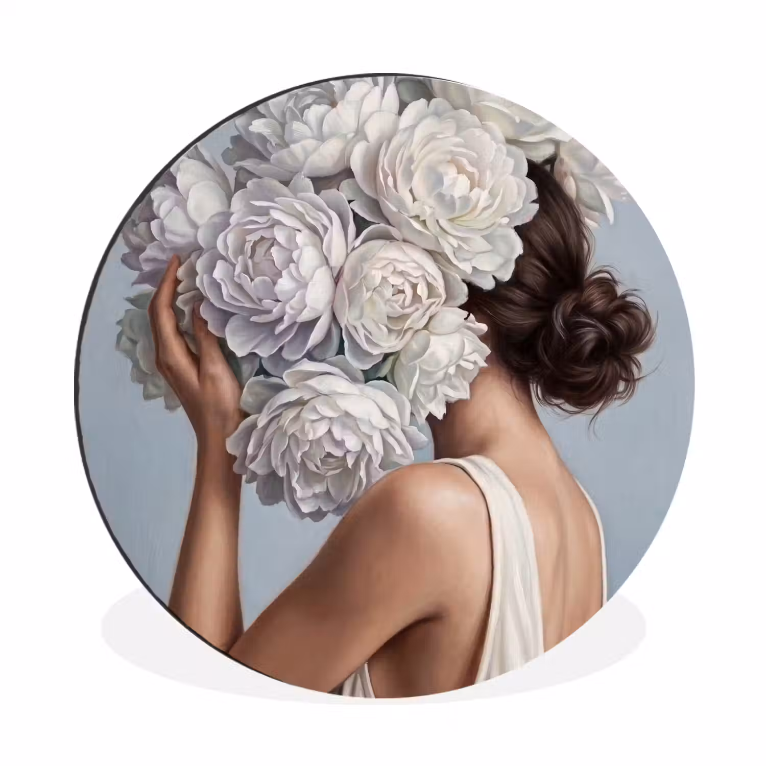 Bloemen - Vrouw - Wit Wandcirkel aluminium klein -3d