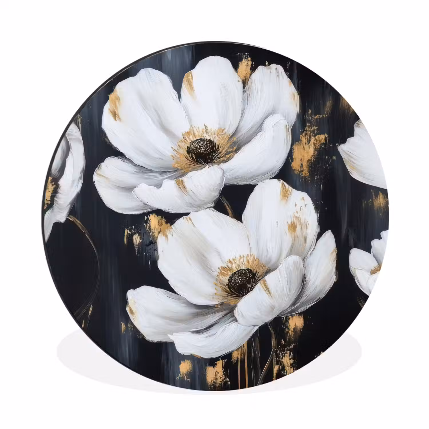 Bloemen - Wit - Abstract Wandcirkel aluminium klein -3d