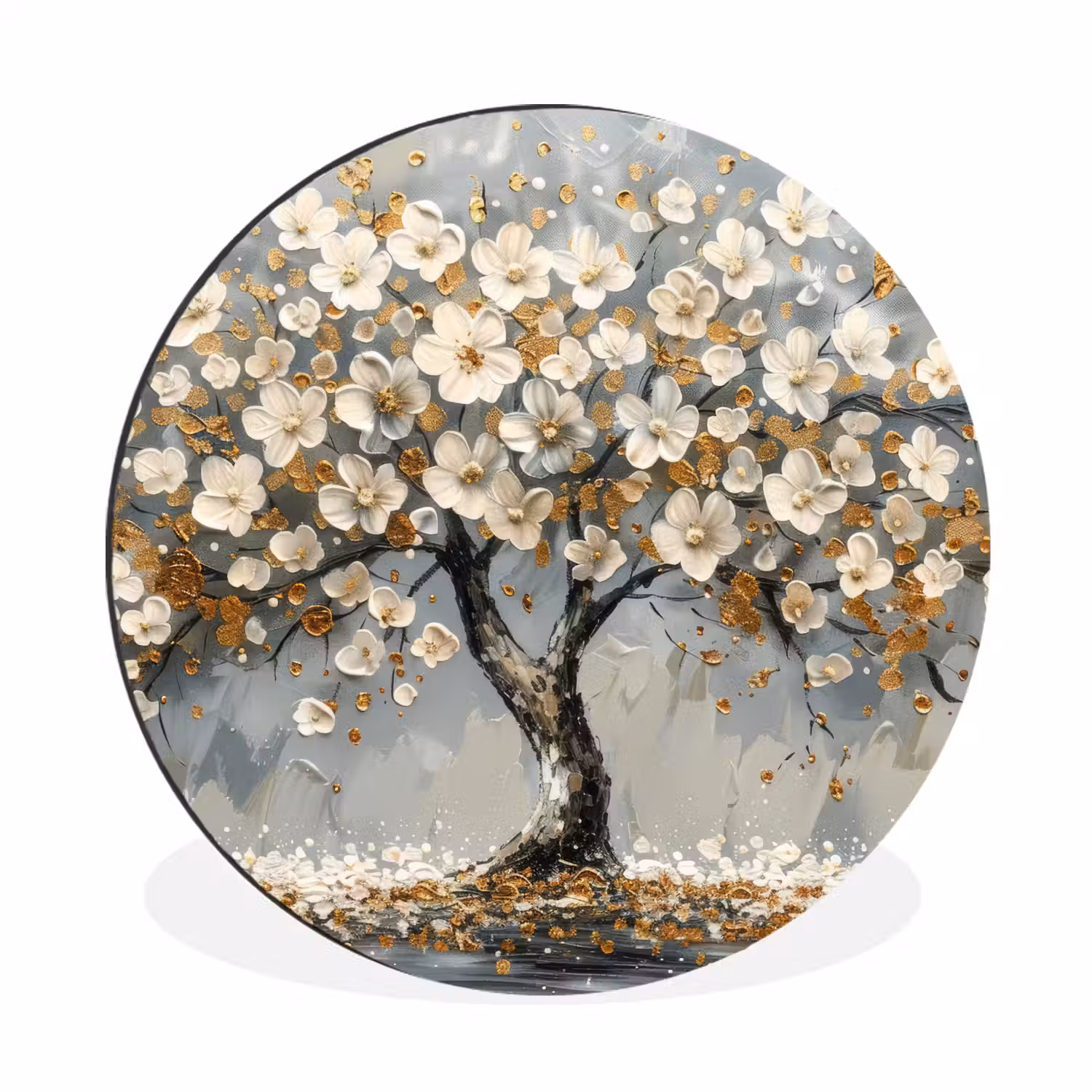 Boom - Bloemen - Wit - Natuur - Kunst Wandcirkel aluminium klein -3d