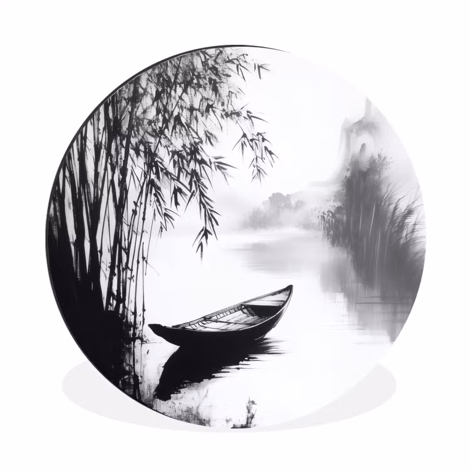 Boot - Rivier - Bamboe - Wit Wandcirkel aluminium klein -3d