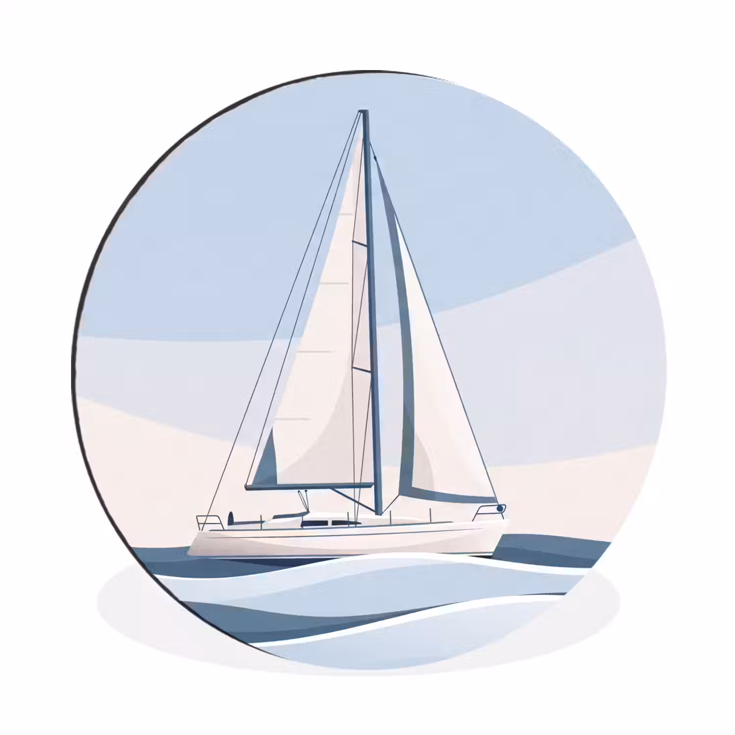 Boot - Zeil - Zee - Modern - Beige Wandcirkel aluminium klein -3d