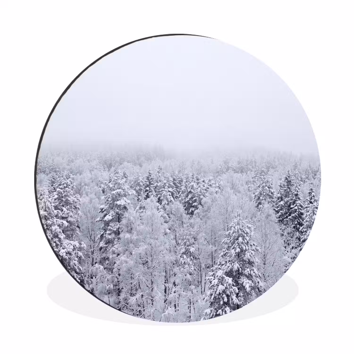 Bos - Sneeuw - Winter - Natuur - Wit Wandcirkel aluminium klein -3d