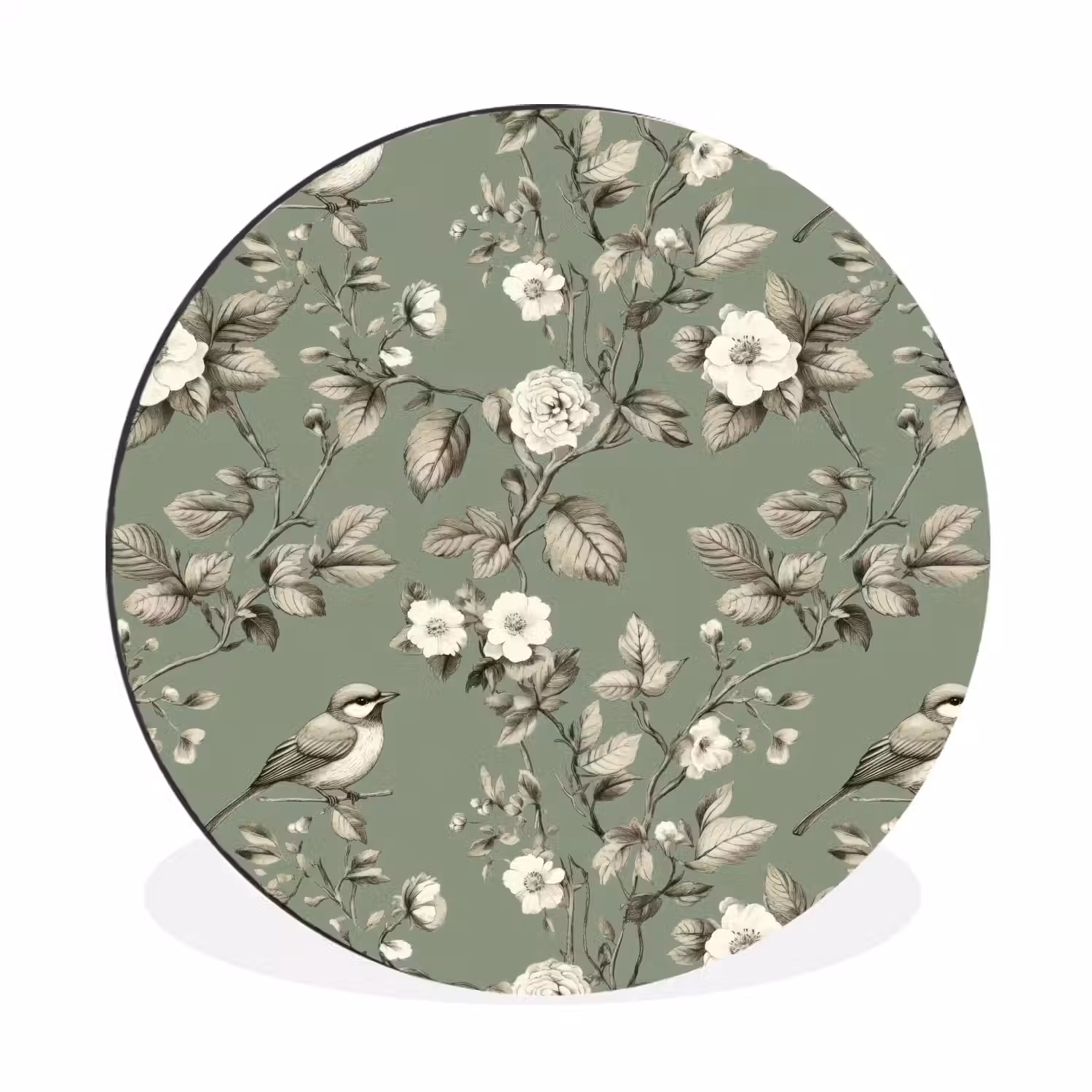 Botanisch - Vogels - Groen Wandcirkel aluminium klein 190 -3d