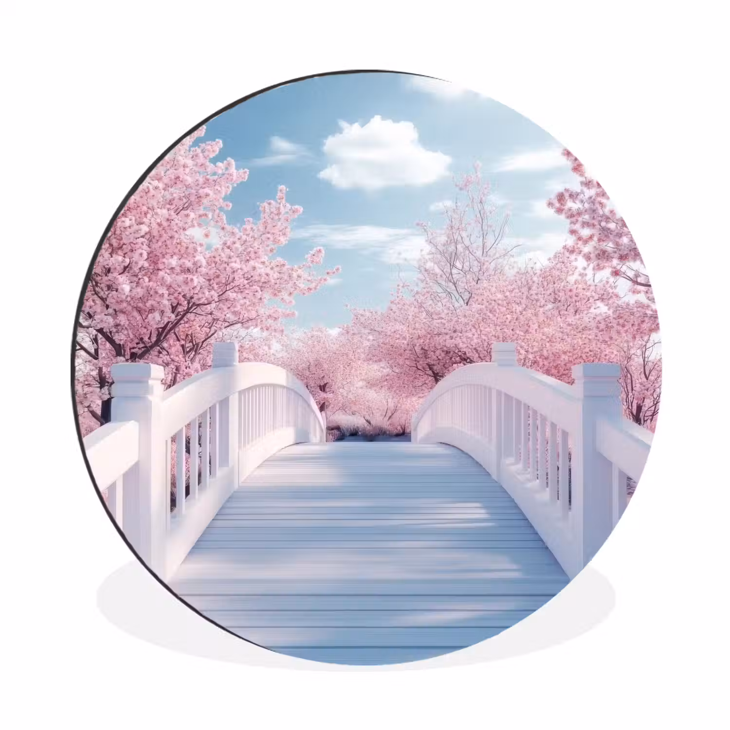 Brug - Kersenbomen - Wit Wandcirkel aluminium klein -3d