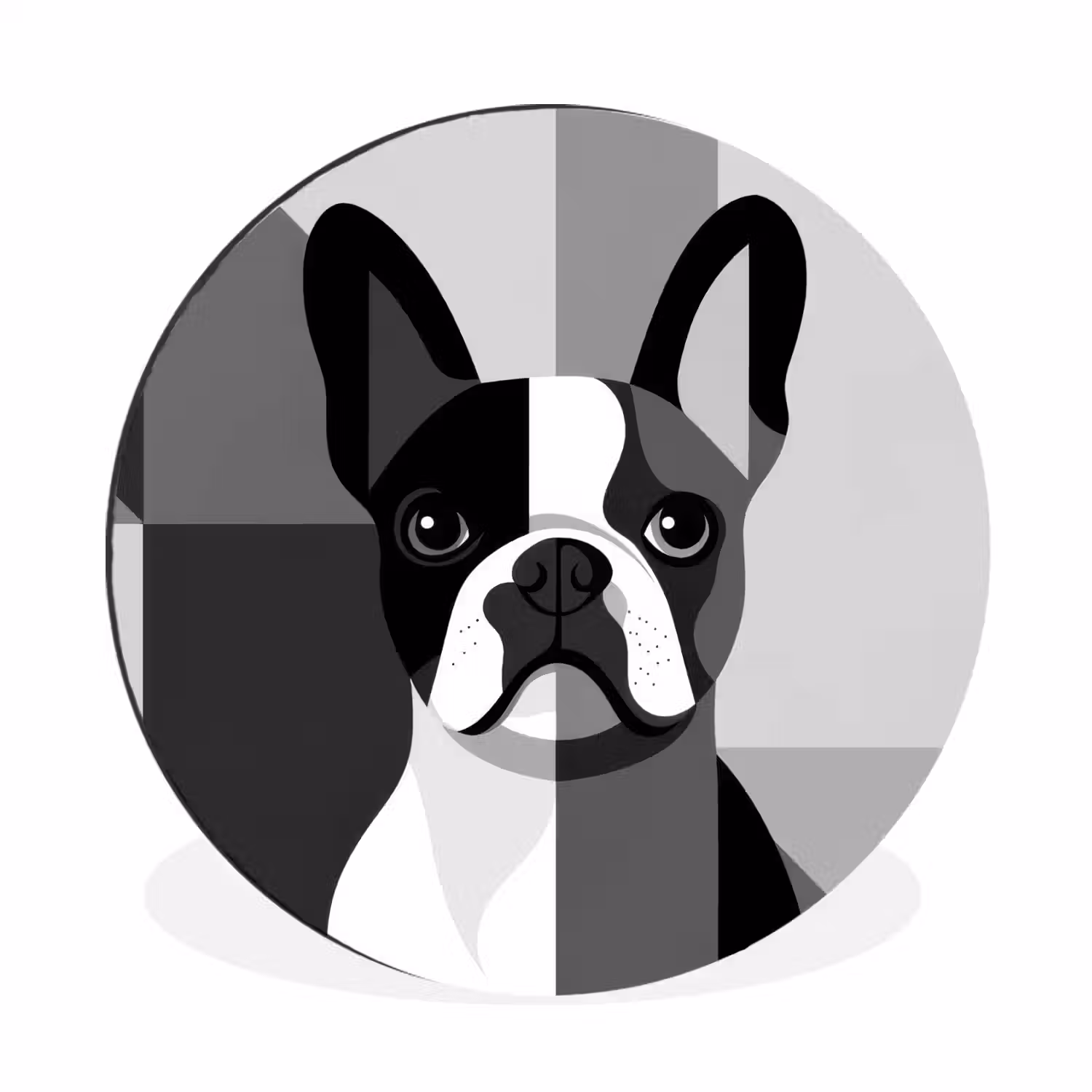 Buldog - Zwart - Abstract - Vlakken Wandcirkel aluminium klein -3d