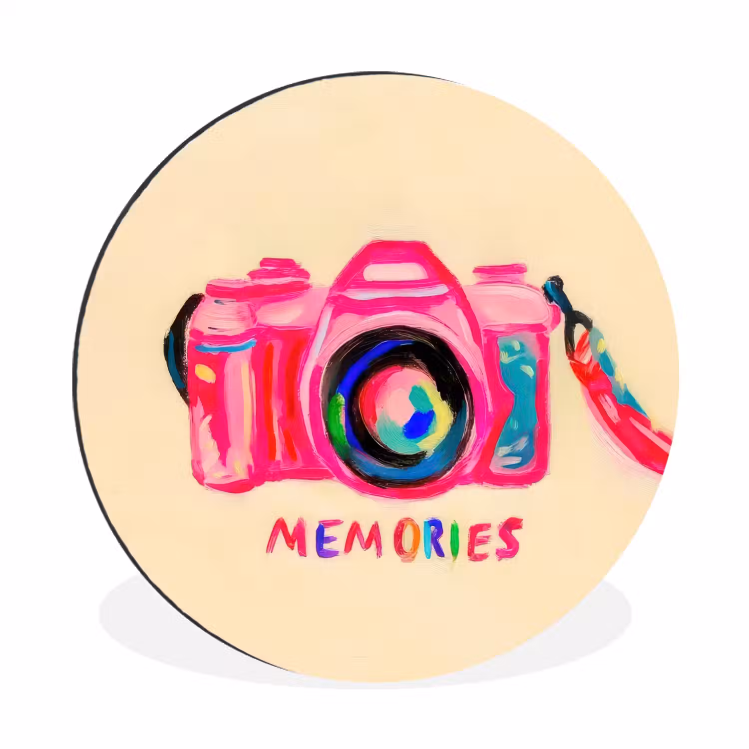 Camera - Memories - Roze - Geschilderd Wandcirkel aluminium klein -3d