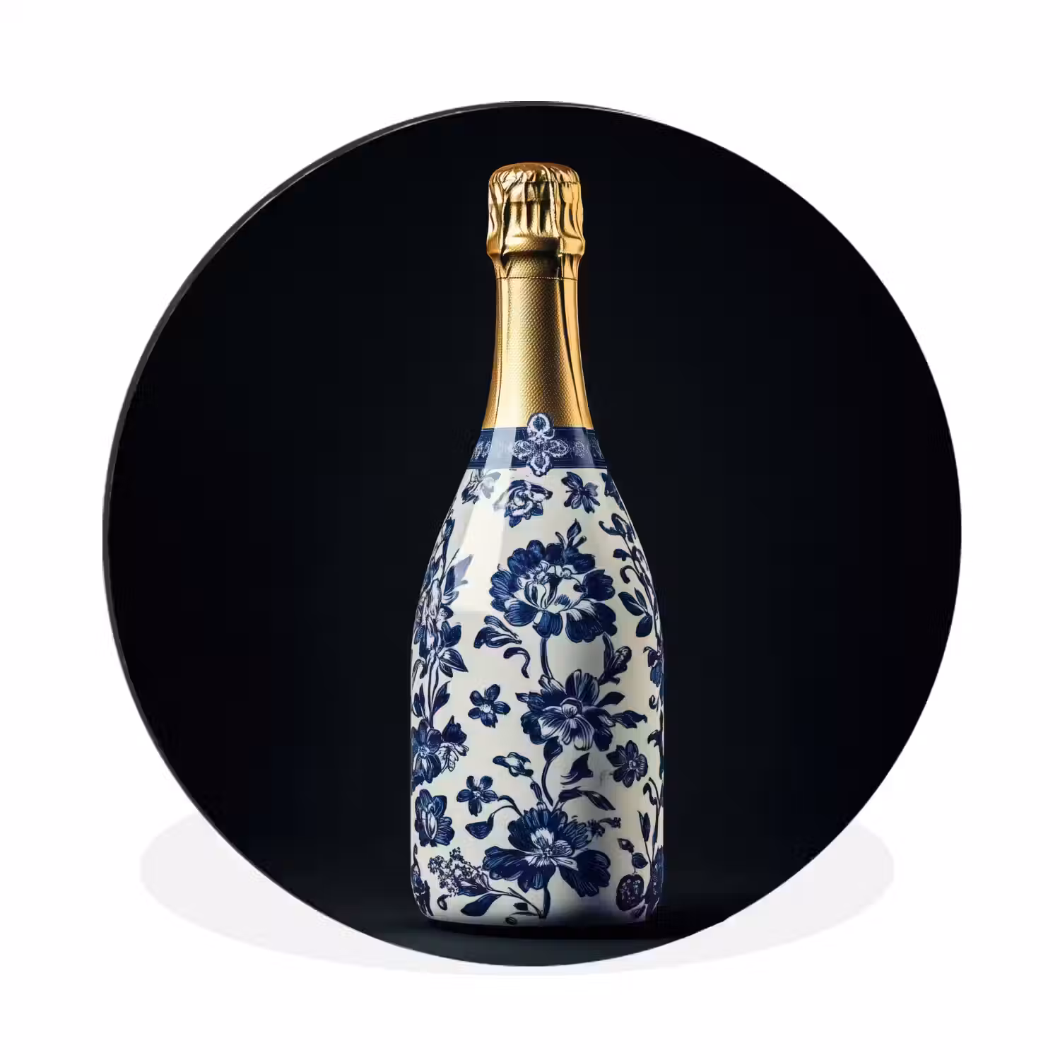 Champagne - Bloemen - Goud - Chique Wandcirkel aluminium klein -3d