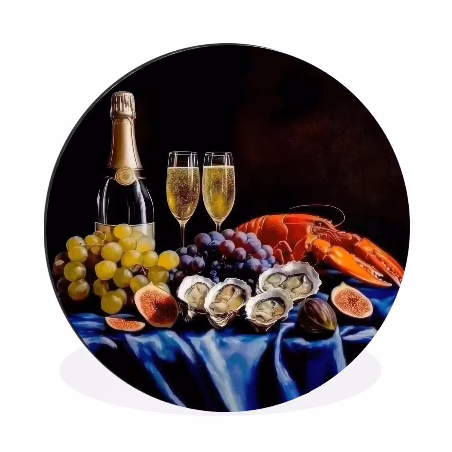 Champagne - Luxe - Oesters Wandcirkel aluminium klein -3d
