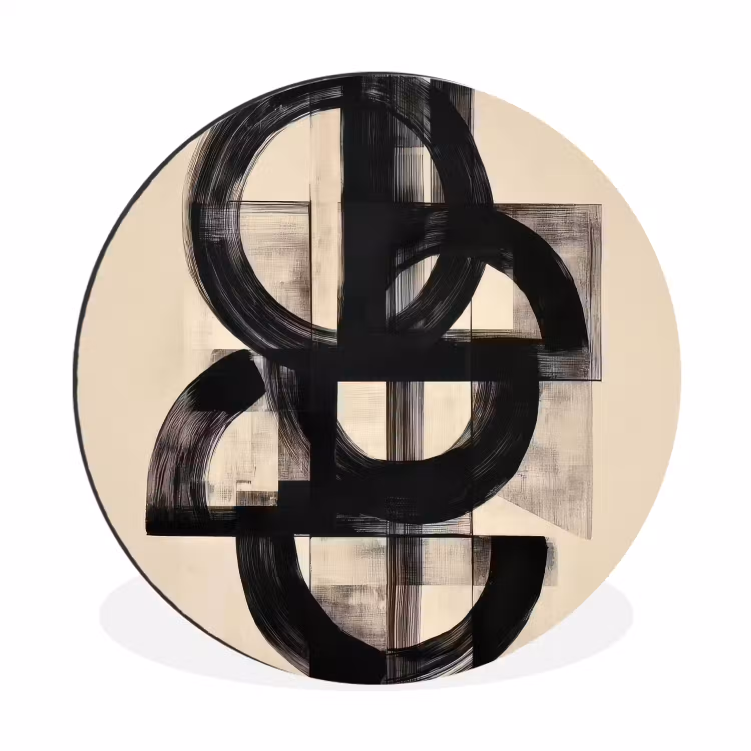 Cirkels - Lijnen - Vormen - Zwart Wandcirkel aluminium klein -3d
