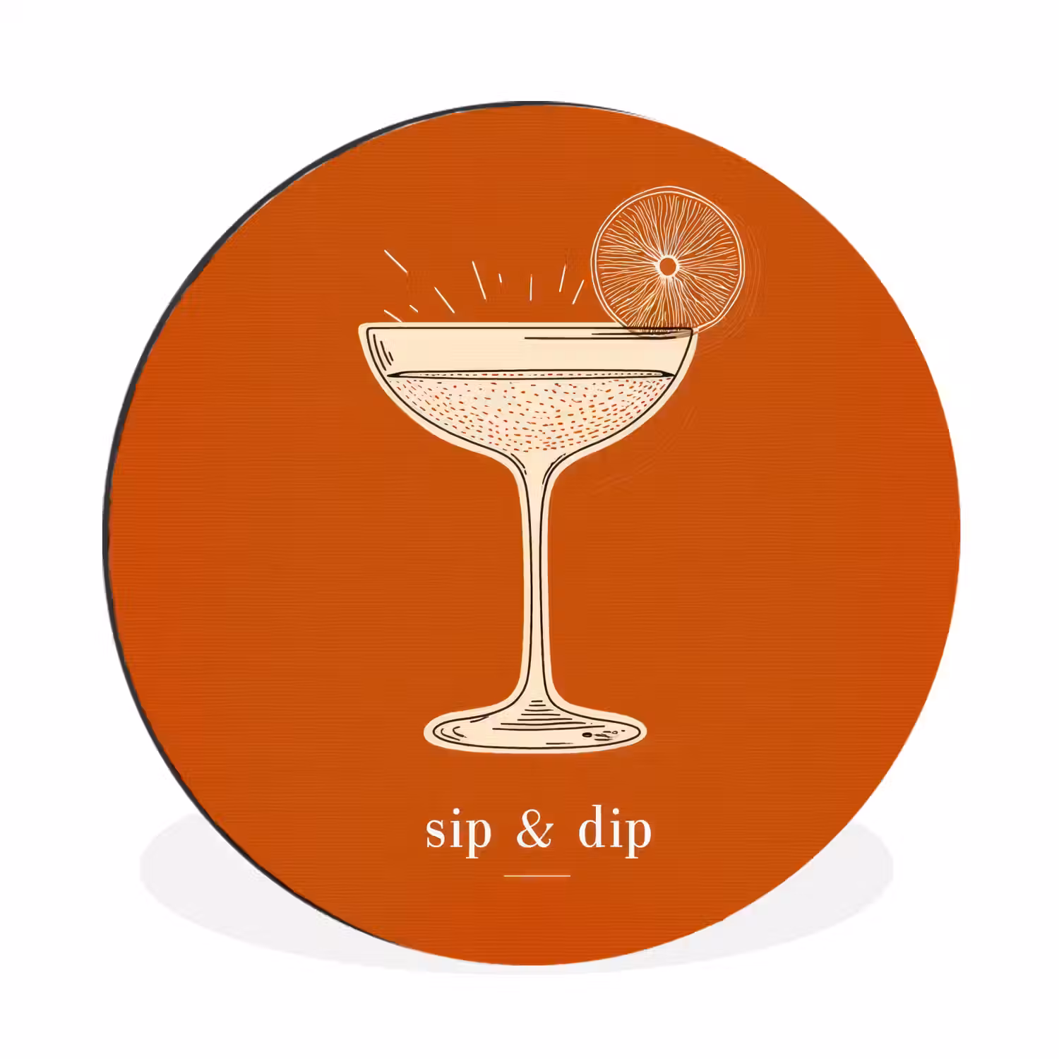 Cocktail - Oranje - Zomer - Quote Wandcirkel aluminium klein -3d